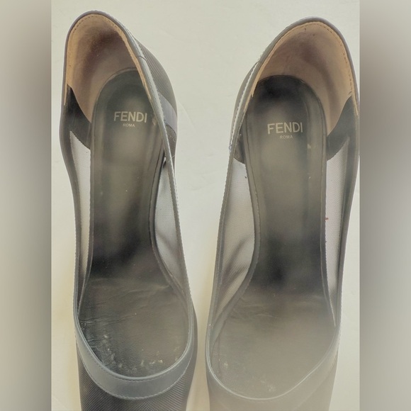 Fendi Navy Blue Black Mesh leather trim Colibri pumps EU 38 - Picture 4 of 13
